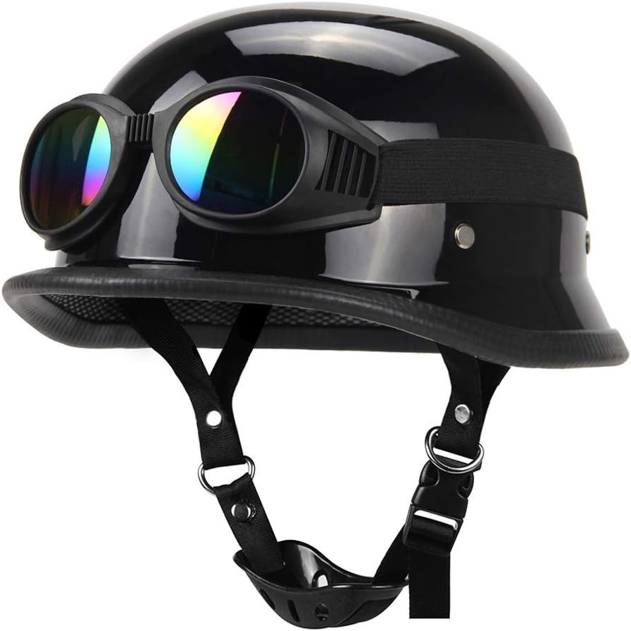 Casque Moto Demi-coque SYT Rétro En Cuir - Taille 54-60cm Avec Lunettes Incluses - Style Vintage