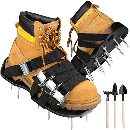 CoPedvic Aerator Shoes, Lawn Aerator Shoes with 8 Double Layers Straps, 3 Shovels to Clean Shoes, Heavy Duty Aerating Shoes Withstand Up to 400LB, Newest Designed Spikes to Aerating Lawn, Yard