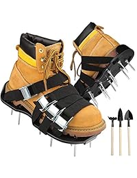 CoPedvic [2019 Zapatos de Aireador actualizados, Zapatos de Césped Aerator con 8 correas de doble capa, 3 zapatos para limpiar zapatos, zapatos de alta resistencia de hasta 400 lb, Moderno, Negro