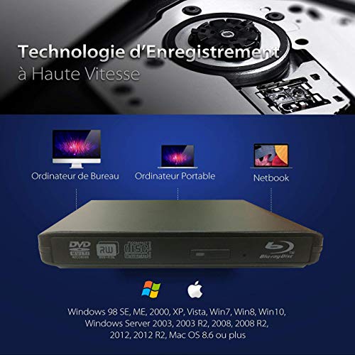 USB 3.0 Blu-ray Player/DVD Burner with 3D 4K Blu-ray Disc Player,Portable USB 3.0 Blu Ray DVD Burner Player Writer Reader Disk for Laptop, Windows 7/8/10,Linxus,Mac OS (Black)