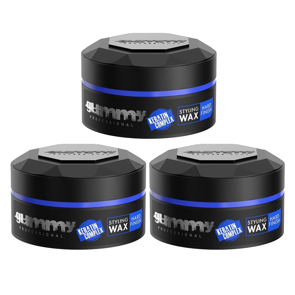 Gummy Professional Styling Wax Hard Finish 3 x 150 ml - Shiny Hair Wax for Men - Strong Hold, Flexible Style, Visible Shine, Easy Application