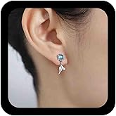 Vacaonio Boho Silver Crystal Mermaid Tail Earrings CZ Mermaid Tail Stud Earrings Blue Cz Dangle Earrings Moonstone Whale Tail Drop Earrings Jewelry for Women