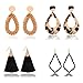 4 Pairs Set,Handmade Rattan Earrings Straw Wicker Braid Drop Dangle,Hoop Tassel Earrings for Women,Acrylic Earrings Lightweight Geometric Statement Earrings, for Women Girls (A:Black)