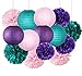 Furuix Mermaid Baby Shower Decorations/Mermaid Party Decor/Purple Teal Pink Party Decorations Purple Teal Paper Pom Pom Paper Lanterns Little Mermaid Party Decorations/Mermaid Bridal Shower Decor