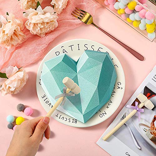 Diamond Heart Shaped Cake Mold Trays Kit, Silicone Chocolate Heart Mold with 5 Pieces Wooden Hammers, Non-Sticky Dessert Cookie Mould for Birthday, Valentine Candy, Chocolate Making