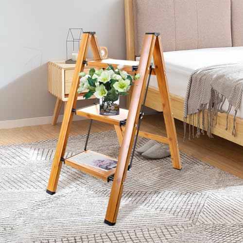 Baoyouni - 3 Step Ladder Aluminum Lightweight Folding Portable Steps with Non-Slip Steps and Wide Platforms, 150kg Capacity (330Lbs) for Kitchen, Garden, Home, Office - Black+