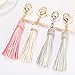 ZOONAI Women Leather Tassels Keychain Car Circle Key Rings Gift Bag Hanging Buckle (Golden)