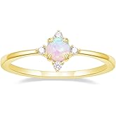 SHINYSO 14K Gold Plated Wedding Band for Women Thin Stackable Rings Opal Dainty Cubic Zirconia CZ Promise Engagement Ring Size 4-10