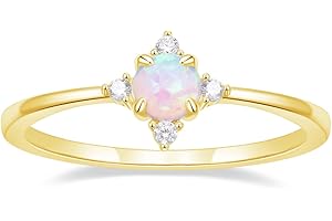 SHINYSO 14K Gold Plated Wedding Band for Women Thin Stackable Rings Opal Dainty Cubic Zirconia CZ Promise Engagement Ring Size 4-10