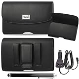 Horizontal Executive Leather Case with Magnetic closure with belt clip loops for Kyocera DuraForce E6560 E6762 Comes with stylus pen and Car Charger.