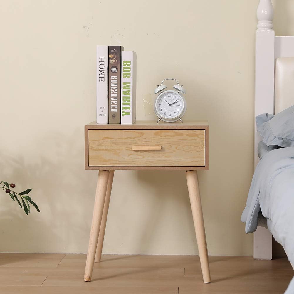 Vanimeu Oak Side Table Small Coffee Tables with Drawers Living Room Wooden (Natural 1 Drawer)