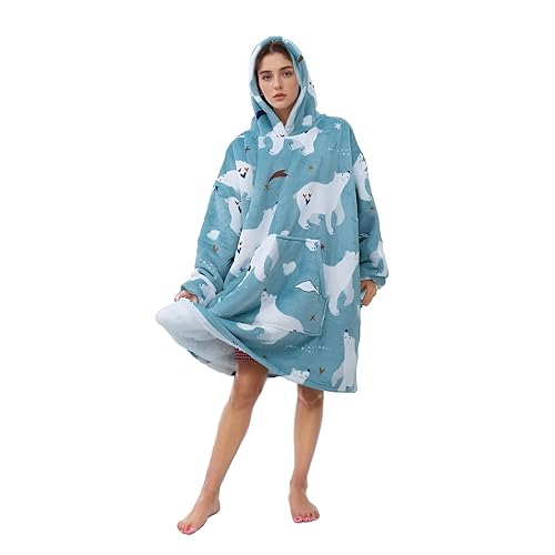 Hoodie Blanket with Ultra Soft Sherpa Super Soft Warm Oversized Fleece Blanket Hoodie, Comfortable Giant Pocket Sweatshirt Blanket （Adult-Bear）