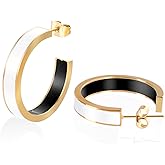 TaYolnFaSo Chunky Gold Earrings for Women C Shaped Round Hoop Earrings 18K Gold Plated Stainless Steel Enamel Earrings Jewelry Gift