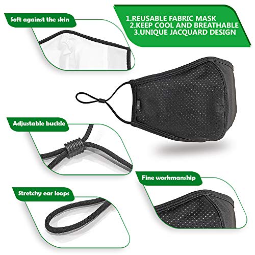 Black Face Masks,5 Pack Face Masks with 10 Carbon Filter,Washable