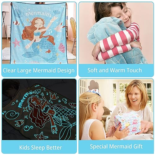 Ikowo Glow in The Dark Mermaid Throw Blanket for