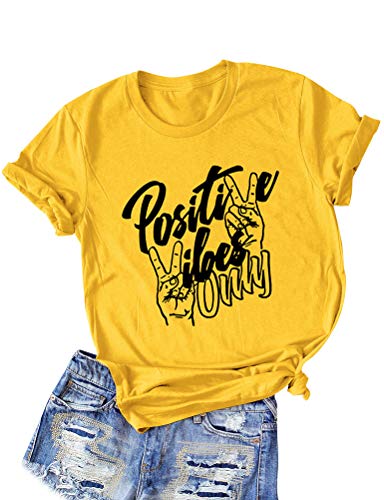 Nlife-Women-Positive-Vibes-Letter-Victory-Sign-Short-Sleeve-Casual-Tee-Shirts