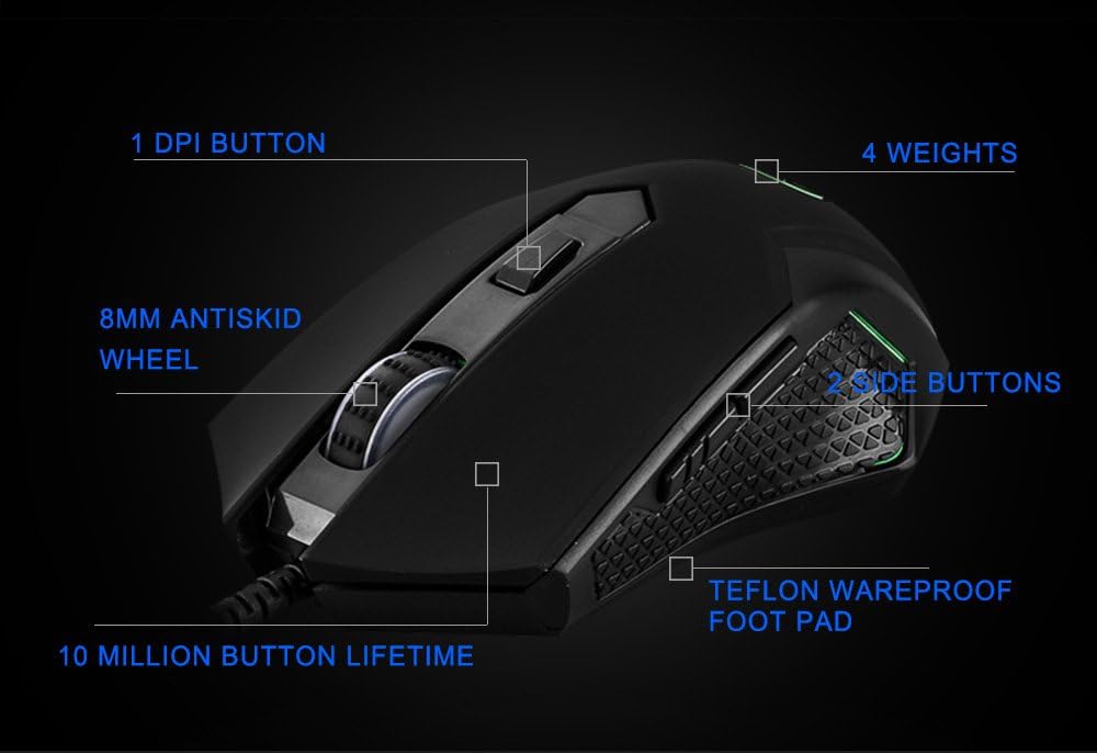 GT Gaming Mouse Wired [Breathing Light] Ergonomic Game USB Computer Mice RGB Gamer Desktop Laptop PC Gaming Mouse, 7 Buttons for Windows 7/8/10/XP Vista Linux, Black: Electronics