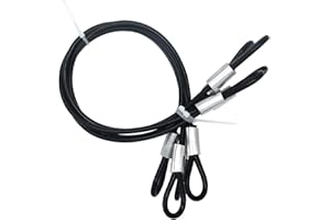 Bytiyar 20 inch (50cm) 5mm Stainless Security Cables Tether,Braided Steel Vinyl Coated Safety Strap Luggage Lock,Flexible Wire Lead Chain Leash with Double Loops, Black 4Pcs