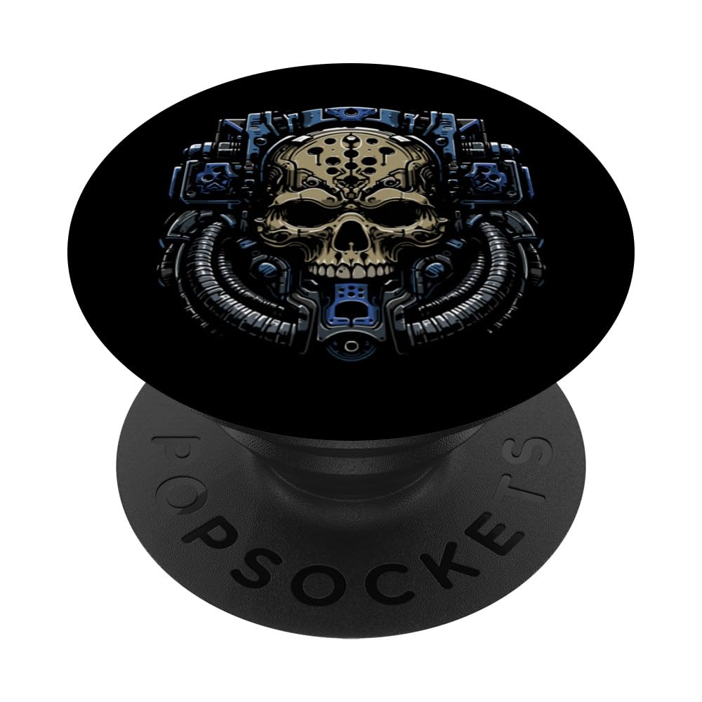 Tech Skull Futuristic Mechanical Skull Bot Future Technology PopSockets Swappable PopGrip