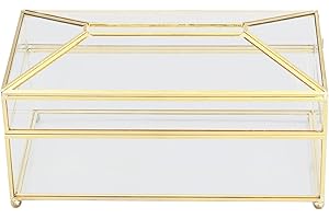 Decorative Glass Napkin Storage Box, Clear Glass Tissue Holder with Gold Brass Frame, Transparent Rectangular Paper Tissue Bo