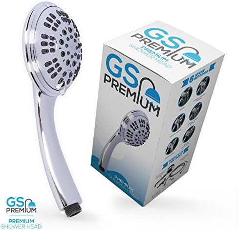 Handheld Shower Head Massager with Solid Brass Mount & Free Teflon Tape | 6 Spray Settings High-Pressure Showerhead | Stainless Steel Hose | 2.5gpm Detachable Bathroom Hand Held Sprayer (Chrome)