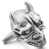 INBLUE Men's 2 PCS Rhodium Plated Cufflinks Silver Tone Black Devil Skull Shirt Wedding Business 1 Pair Set