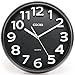 Cockii Wall Clock 13 Inch with Large 3D Numbers, Silent Non-Ticking Quartz Decorative Round Clock, Battery Operated, Easy to Read for Home, Office, School (Black)