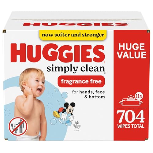 HUGGIES SIMPLY CLEAN UNSCENTED BABY DIAPER WIPES, 11 FLIP-TOP PACKS (704 WIPES TOTAL), PACKAGING MAY VARY