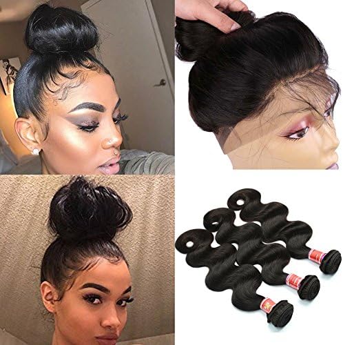 Peruvian Virgin Hair 3 Bundles With Body Wave 360 Lace Frontal Pre Plucked 150% Density 360 Frontal Closure With Unprocessed Human Hair Weave Virgin Body Wave Hair (10with10 10 10)