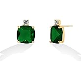 M.DUN Cushion-Cut Crystal Stud Earrings – 925 Silver Post, Gold-Plated, 9 Colors