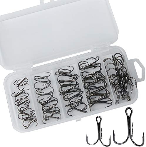 Drasry Fishing Treble Hooks Set for Saltwater Freshwater Size 1/0 to 16 High Carbon Steel Different Fish Hook 50pcs/Box