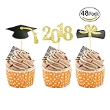 Class of 2018 Cupcake Toppers,UoUo Graduation Party Decoration Food Picks Cake Picks Diploma, 2018, Grad Cap Set 48 Pack