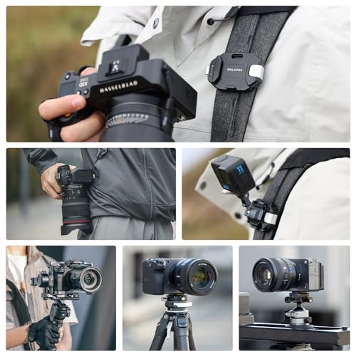 FALCAM F38 Camera Clip V2 with Plate Quick Release System, Camera Strap Mount Backpack with 1/4 Inch to 3/8 Inch Screw Thread, Arca-Swiss Compatible, Universal Mounting Base Adapter for Shoulder Strap