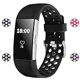 iGK Silicone Replacement Bands Compatible for Fitbit Charge 2, Adjustable Breathable Sport Strap Smartwatch Fitness Wristband with Air Holes All Black Small
