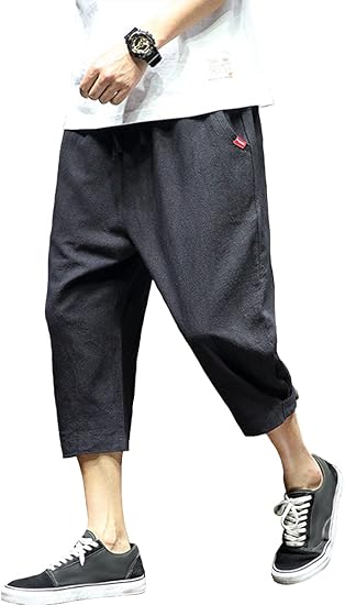 Amazon サン ブローゼ 3カラー リネン クロップドパンツ ユッタリ カジュアル ボトムス 七分丈 M 2xl メンズ ミディアム パンツ 通販