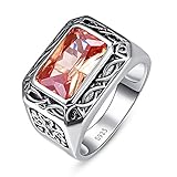 BONLAVIE Men's 8X12mm 6.75ct Created Morganite 925 Sterling Silver Engagement Ring Wedding Band