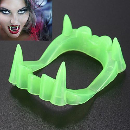 Pinovk 5pcs Glow in the Dark Vampire Zombie Fake Fangs Teeth Halloween Costume Party Cosplay Luminous Fluorescent Dentures Props