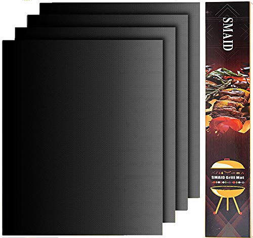 SMAID Grill Mat Non-stick BBQ Grill Baking Mats - FDA-Approved, Reusable And Easy To Clean - Works On Gas, Charcoal, Electric Grill And More - 15.75 X 13 Inch, Set Of 4