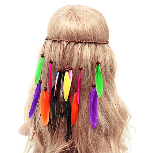 Eubuy Indian Headdress Hippie Boho Tassel Peacock Feather Bohemian