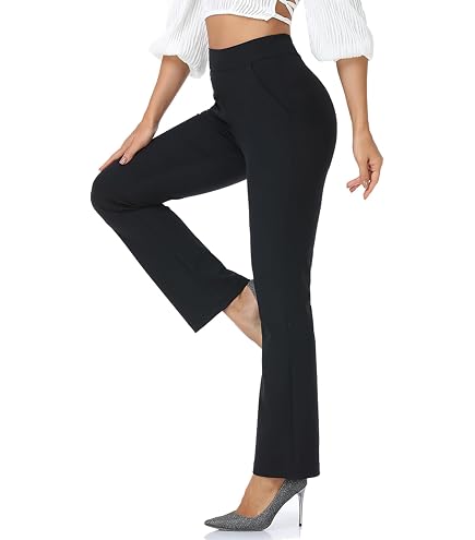 Agenlulu High Waisted Dress Pants for Women Tall Straight Leg Pull On Black Work Slacks 31.5