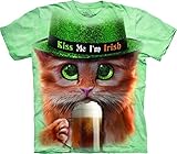 The Mountain 100% Cotton Big Face Irish Kitty T-Shirt (Green)