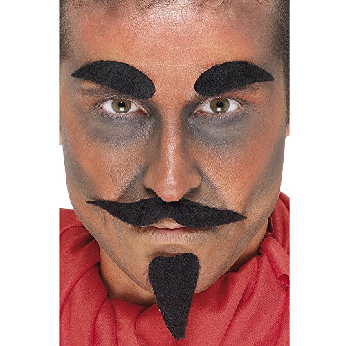 Smiffy's Devil Facial Hair Set With Tash Brows And Beard - Black