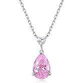 ALQDLI Sterling Silver Pink Necklaces for Women, 3CT Pear Cut 8 * 12MM Pink Simulated-Diamond 5A Cubic Zirconia CZ Pendant Necklace Jewelry Gifts for Her Birthday Mothers Day Christmas