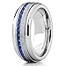 Men's Eternity Titanium Wedding Band Engagement Ring W/ Blue Simulated Sapphire Cubic Zirconia Princess CZ