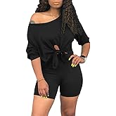 cailami Women's Sexy Summer 2 Piece Outfits Off Shoulder Tie Up Top Biker Shorts Set Tracksuit