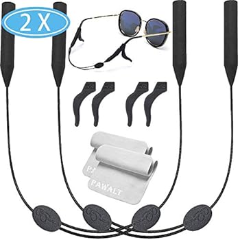 2 Packs Glasses Straps Adjustable Eyewear Glasses Retainers Sports Waterproof 4 Anti-Slip Hooks No Tail for Kids/Adults 14 inches (with 2pcs Clean Cloth)