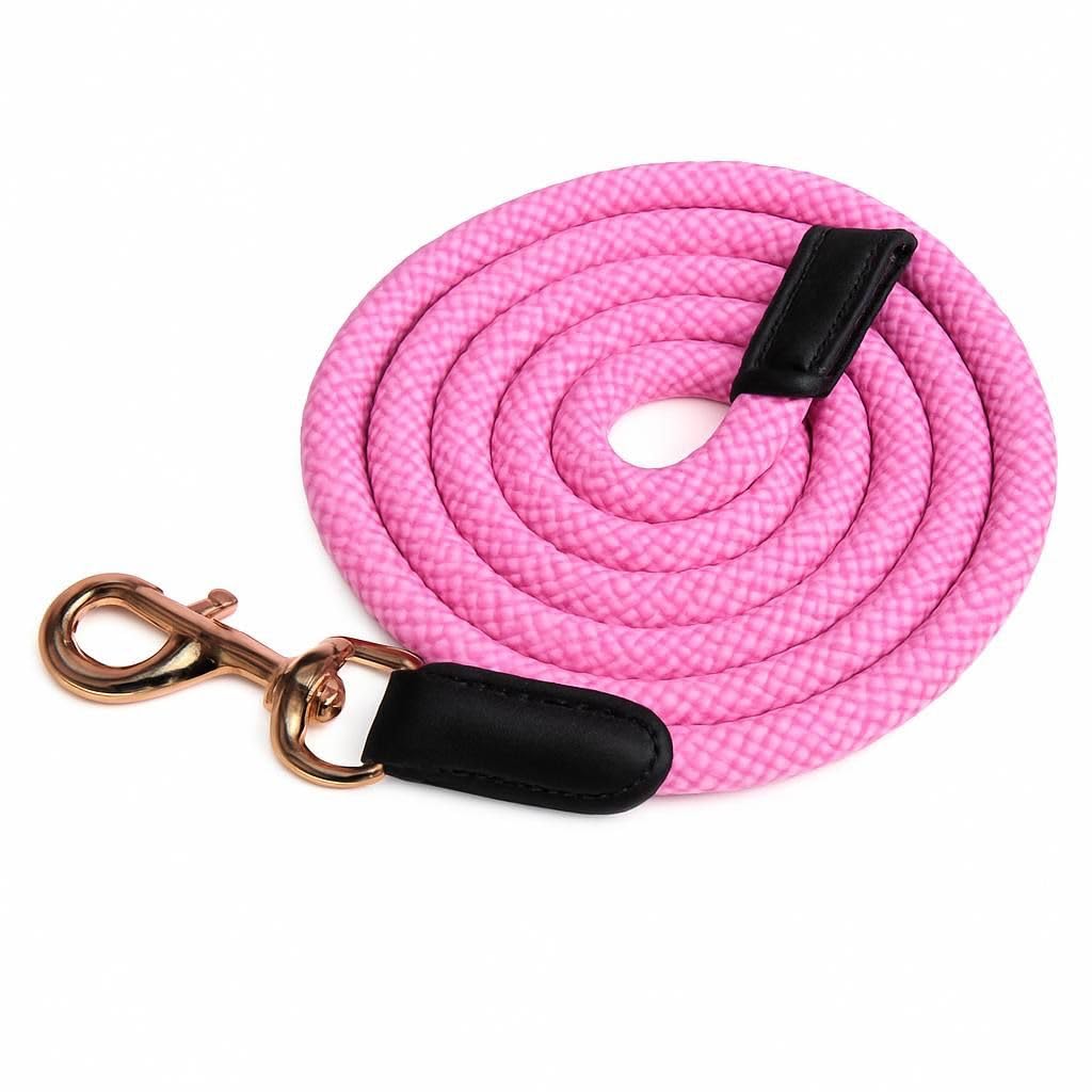 Luxury Horse Lead Rope for headcollars with Leather 18 mm thick Rose Gold Snap (Pink)
