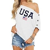 REVETRO Womens Short Sleeve Shirts Off The Shoulder Tops Sexy Button Down Shirt Loose Tunic Top Blouses Summer Tops…