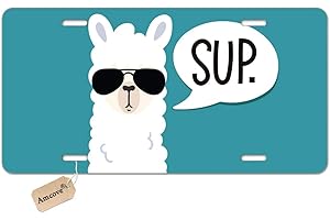 Amcove Funny Llama License Plate, Sup Llama Decorative Car Front License Plate,Vanity Tag,Metal Car Plate,Aluminum Novelty License Plate for Men/Women Car,6 X 12 Inch