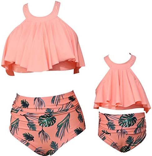 Fange Mommy and Daughter Swimwear Bikini Sets High Waisted Bathing Suit Family Matching Swimsuit